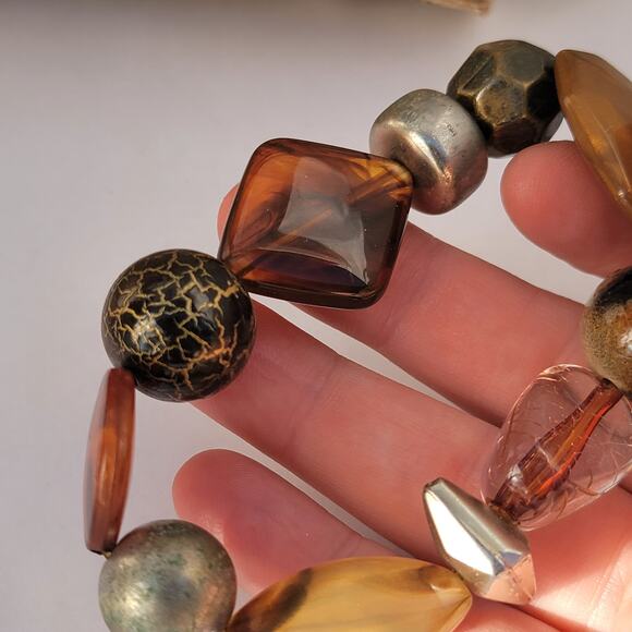 Vintage mixed bead bracelet brown gold eclectic 1980s statement jewelry - Picture 2 of 10